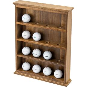MyGift Premium Solid Acacia Wood Wall Mounted Golf Ball Holder Frame Shelf, Hanging Open Display 4 Tier Cabinet Collector Case Holds up to 16 Balls