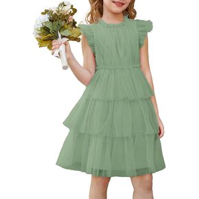 GRACE KARIN Girl Summer Ruffle Dress Birthday Party Tiered Tulle Dress Size 5-12