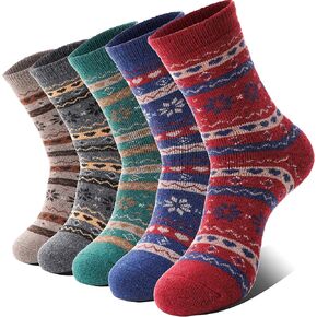 EBMORE 5 Pairs Womens Merino Wool Thermal Socks Winter Thick Warm Hiking Cozy Crew Comfy Boot Socks