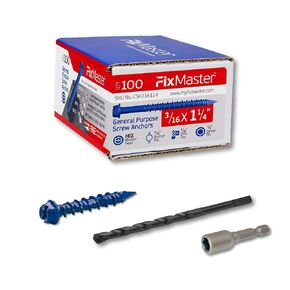 1/4 x 1-3/4 Hex Head Blue Concrete Screw Anchors (100 pcs Screw Kit) with one Screwdriver and Drill Bit for Concrete, Masonry, Block, Brick and Wood Fastening