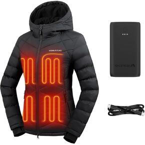 Venustas Women's Water-Resistant Lightweight Quilted Heated Jacket (Black，L) and an Extra 2X Runtime 10,000mAh Battery Pack