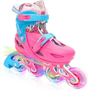 Pink Graffiti Light up Inline Skates for Girls, 4 Size Adjustable Roller Shoes with Full Illuminating Wheels for Kids, Blades Roller Skates for Beginner Teens Youth & Adult Women
