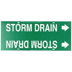 Brady 4132-G Brady Strap-On Pipe Marker, B-915, White On Green Printed Plastic Sheet, Legend "Storm Drain"