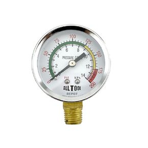 2" Air Pressure Gauge Center Back Mount 1/4" NPT 2" Dial - 0 to 200 PSI (Color Coded)
