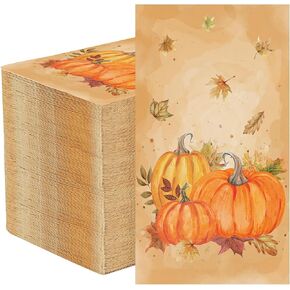 50 PCS Fall Pumpkin Guest Napkins Thanksgiving Disposable Hand Towels Farmhouse Pumpkin Paper Napkin Watercolor Maple Leaf Decorative Dinner Napkins for Autumn Thanksgiving Harvest Party Supplies