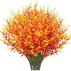 Artificial Lavender 15 Bundles Fake Outdoor Flowers UV Resistant No Fade Faux Plastic Plants Garden Porch Window Box Home Decoration(Autumn Orange)