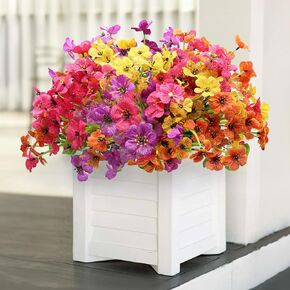 Artificial Flowers Faux Plants Outdoor, 12 Bundles Fake Outdoor Flowers, Realistic UV Resistant for Outside Hanging Planter Front Porch Patio Yard Garden Indoor Home Decor Dark Purple