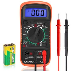 Digital Multimeter Voltmeter Battery Voltage Multi Tester Continuity Ohm Volt Amp DC AC Current Resistance Diodes 2000 Counts Electrical Test Meter with Leads Backlight LCD Display