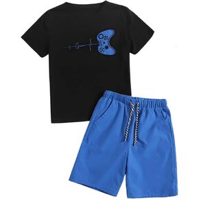 SOLY HUX Boy's Letter Graphic Short Sleeve Tee Shirt and Drawstring Waist Shorts Set 2 Piece Outfit