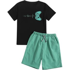 SOLY HUX Boy's Letter Graphic Short Sleeve Tee Shirt and Drawstring Waist Shorts Set 2 Piece Outfit