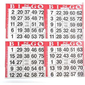 4 on Red Bingo Paper Game Cards - 750 Sheets - 8 Inch Square Size Disposable Sheet - Made in USA