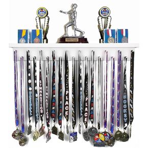 MedalAwardsRack Premier Medal Hanger Display Rack and Trophy Shelf for Gymnastics, Soccer, Basketball, Football, and More – 2, ft