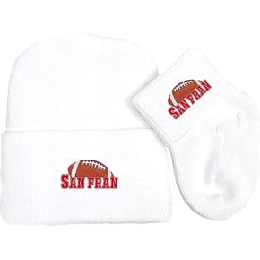 Newborn Baby Knit Cap and Socks Set for San Francisco Football Fans White