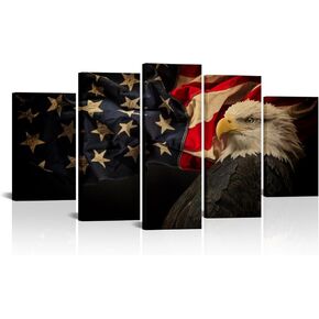 VVOVV Wall Decor American Flag Wall Decor Large Framed Canvas Wall Art Patriotic Decor 5Pieces Overall 60x32inch