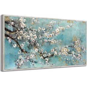Abstract Flower Picture Wall Art: Dogwood Painting Hand Painted Artwork on Canvas for Living Room (40''W x 20''H,Multi-Sized)