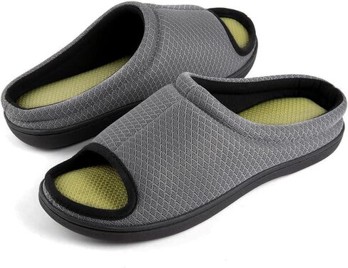 Zizor Men's Memory Foam Open Toe Slippers, Slip On Breathable House Shoes with Indoor Outdoor Anti-Skid Rubber Sole in Kuwait