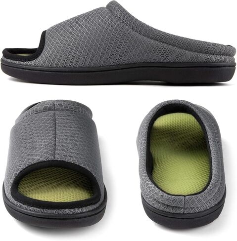 Zizor Men's Memory Foam Open Toe Slippers, Slip On Breathable House Shoes with Indoor Outdoor Anti-Skid Rubber Sole in Kuwait