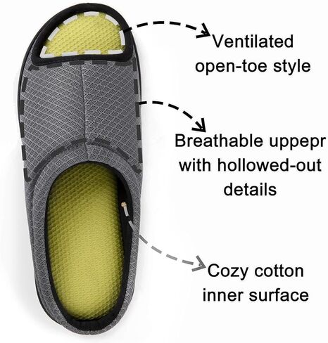 Zizor Men's Memory Foam Open Toe Slippers, Slip On Breathable House Shoes with Indoor Outdoor Anti-Skid Rubber Sole in Kuwait