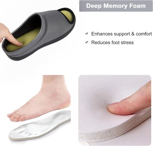 Zizor Men's Memory Foam Open Toe Slippers, Slip On Breathable House Shoes with Indoor Outdoor Anti-Skid Rubber Sole in Kuwait