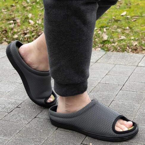 Zizor Men's Memory Foam Open Toe Slippers, Slip On Breathable House Shoes with Indoor Outdoor Anti-Skid Rubber Sole in Kuwait