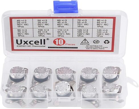 uxcell 10 قطع NC KSD301 ترموستات 40-135 درجة مئوية (104-275 درجة فهرنهايت) مفتاح التحكم الحراري في درجة الحرارة 40 50 60 70 80 90 100 110 120 135 درجة مئوية مجموعة متنوعة قريبة عادة in Saudi Arabia