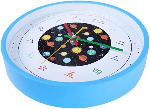 Kids Wall Clock - 10" | Educational Playroom Wall Decor with Chinese Numbers | Silent Wall Clock for Kids Room with Tempered Glass, Blue Space Design in Saudi Arabia