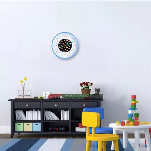 Kids Wall Clock - 10" | Educational Playroom Wall Decor with Chinese Numbers | Silent Wall Clock for Kids Room with Tempered Glass, Blue Space Design in Saudi Arabia