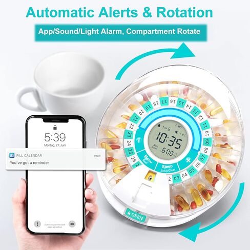 Zoksi 2023 Upgrade Bluetooth Smart Automatic Pill Dispenser, Electronic Medication Dispenser for Elderly, 28 Compartments Medicine Organizer with Sound and App Alarm in Kuwait