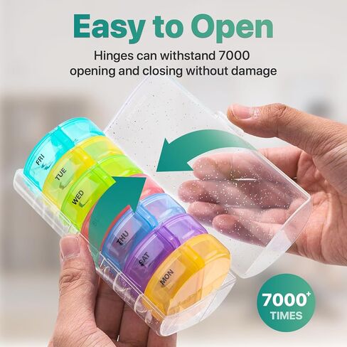 Sukuos Weekly Pill Organizer 7 Day, Large Daily Medicine Pill Box 2 Times a Day Easy to Open, BPA Free AM PM Pill Case (Glitter Clear) in Kuwait