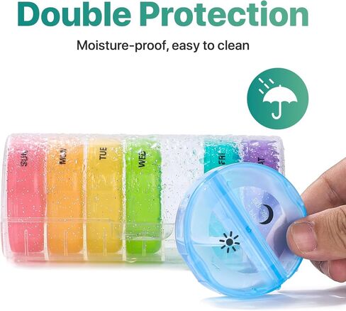 Sukuos Weekly Pill Organizer 7 Day, Large Daily Medicine Pill Box 2 Times a Day Easy to Open, BPA Free AM PM Pill Case (Glitter Clear) in Kuwait