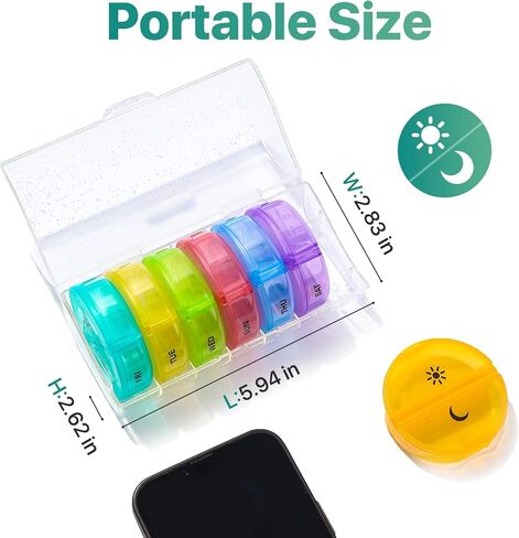 Sukuos Weekly Pill Organizer 7 Day, Large Daily Medicine Pill Box 2 Times a Day Easy to Open, BPA Free AM PM Pill Case (Glitter Clear) in Kuwait