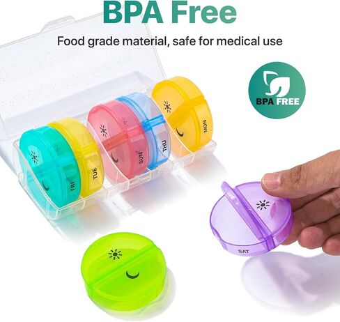 Sukuos Weekly Pill Organizer 7 Day, Large Daily Medicine Pill Box 2 Times a Day Easy to Open, BPA Free AM PM Pill Case (Glitter Clear) in Kuwait
