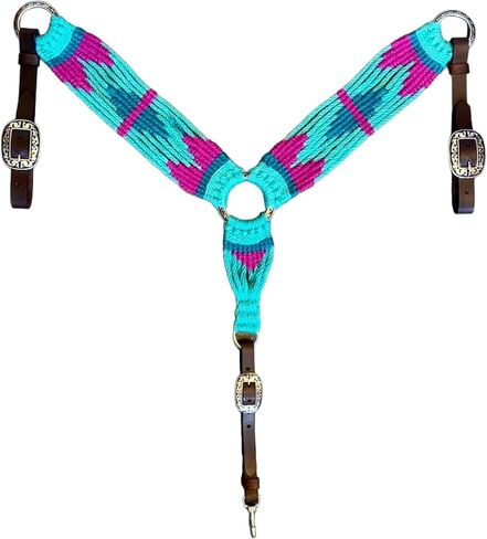 Cheval's International Western Mohair Horse Breast Collar, Handmade Premium Wool & Leather Equestrian Tack, Adjustable, Durable & Comfortable Saddle Breastplate for Horses - Blue, Full in Saudi Arabia