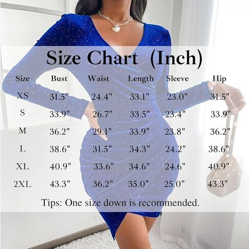 فستان Darupo النسائي ذو الترتر المخملي الملفوف برقبة على شكل حرف V قصير أنيق بأكمام طويلة للحفلات والنوادي وحفلات الكوكتيل in Kuwait