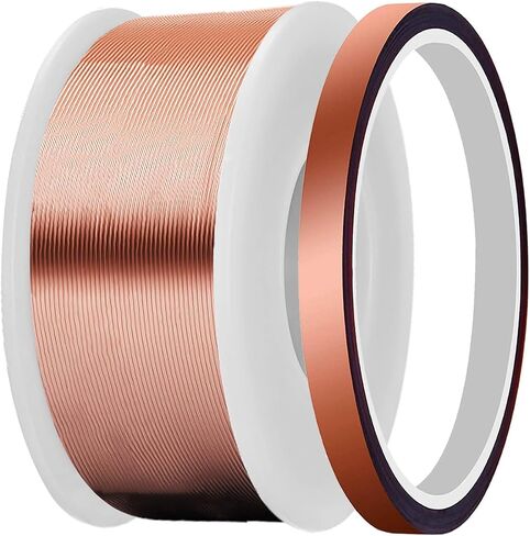 سلك مغناطيسي 22AWG، سلك نحاسي مطلي بقطر 0.025 بوصة 0.33 رطل 164 قدم 0.0019 بوصة معزول سلك لف مقاوم لدرجات الحرارة العالية للمحركات الكهربائية والمحولات بشريط درجة حرارة عالية 10 مم in Saudi Arabia