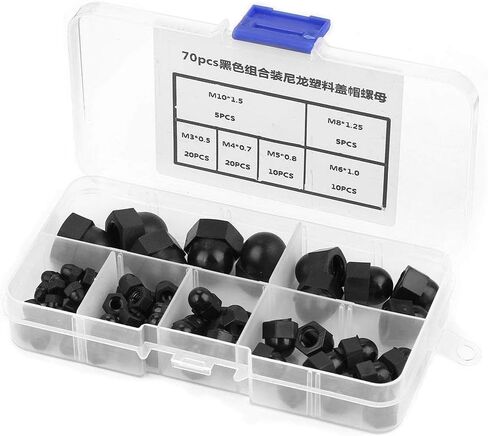 70Pcs M3/M4/M5/M6/M8/M10, Black Acorn Nuts Standard 8-32 Hardware Nuts Nylon Acorn Nut Kit Dome Head Cap Hex Nuts (Black) in Saudi Arabia
