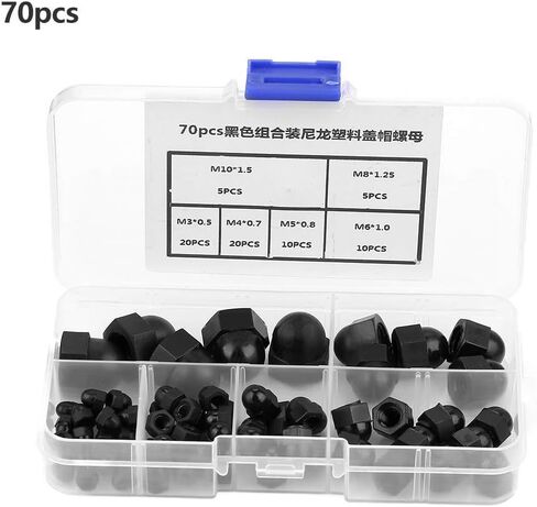 70Pcs M3/M4/M5/M6/M8/M10, Black Acorn Nuts Standard 8-32 Hardware Nuts Nylon Acorn Nut Kit Dome Head Cap Hex Nuts (Black) in Saudi Arabia