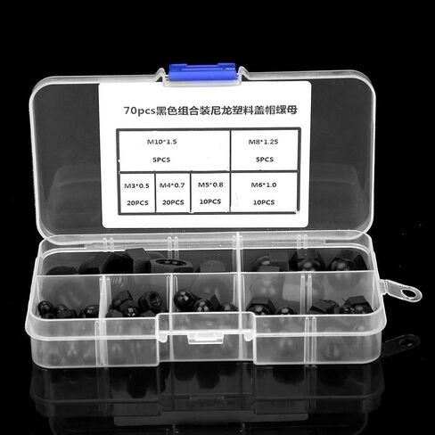 70Pcs M3/M4/M5/M6/M8/M10, Black Acorn Nuts Standard 8-32 Hardware Nuts Nylon Acorn Nut Kit Dome Head Cap Hex Nuts (Black) in Saudi Arabia