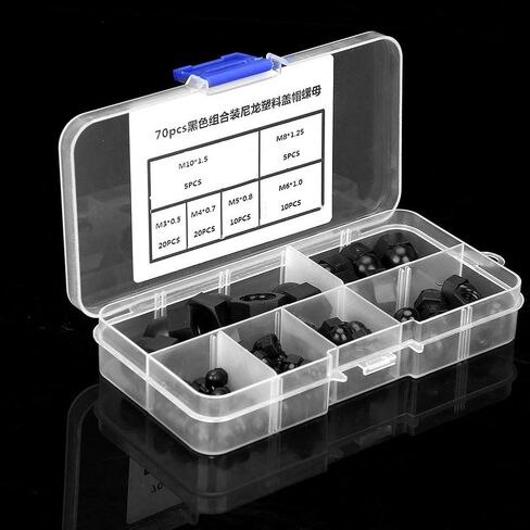 70Pcs M3/M4/M5/M6/M8/M10, Black Acorn Nuts Standard 8-32 Hardware Nuts Nylon Acorn Nut Kit Dome Head Cap Hex Nuts (Black) in Saudi Arabia