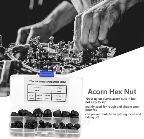 70Pcs M3/M4/M5/M6/M8/M10, Black Acorn Nuts Standard 8-32 Hardware Nuts Nylon Acorn Nut Kit Dome Head Cap Hex Nuts (Black) in Saudi Arabia