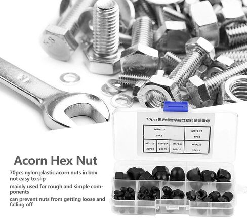 70Pcs M3/M4/M5/M6/M8/M10, Black Acorn Nuts Standard 8-32 Hardware Nuts Nylon Acorn Nut Kit Dome Head Cap Hex Nuts (Black) in Saudi Arabia