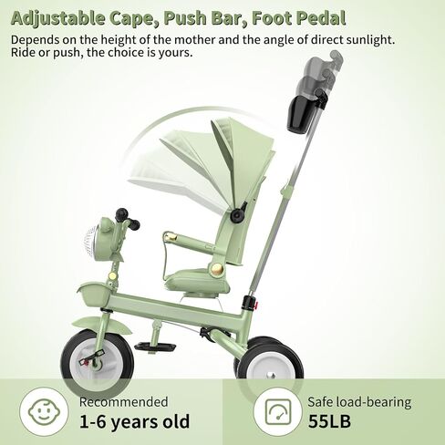 Kids Tricycle, 7 in 1 Folding Kid Stroller Tricycle with Adjustable Push Handle,Rotatable Seat, Canopy, LED Light, Toddler Stroller Bike for Girl Boy Gift Outdoor Activities for 18 Months - 6 Year Old in Saudi Arabia