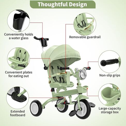 Kids Tricycle, 7 in 1 Folding Kid Stroller Tricycle with Adjustable Push Handle,Rotatable Seat, Canopy, LED Light, Toddler Stroller Bike for Girl Boy Gift Outdoor Activities for 18 Months - 6 Year Old in Saudi Arabia