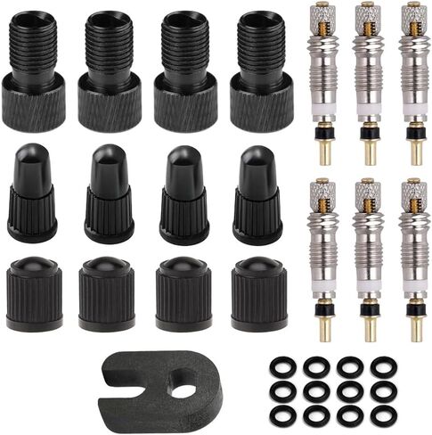 4 قطع محول صمام بريستا، محول صمام بريستا إلى شريدر، نفخ الإطار باستخدام مضخة قياسية أو ضاغط هواء، بما في ذلك 6 قطع من قلوب صمامات بريستا بدون أنابيب و8 قطع من أغطية جذع الصمام in Kuwait