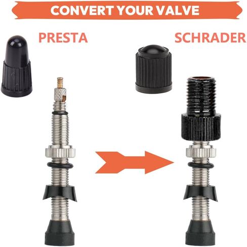 4 قطع محول صمام بريستا، محول صمام بريستا إلى شريدر، نفخ الإطار باستخدام مضخة قياسية أو ضاغط هواء، بما في ذلك 6 قطع من قلوب صمامات بريستا بدون أنابيب و8 قطع من أغطية جذع الصمام in Kuwait