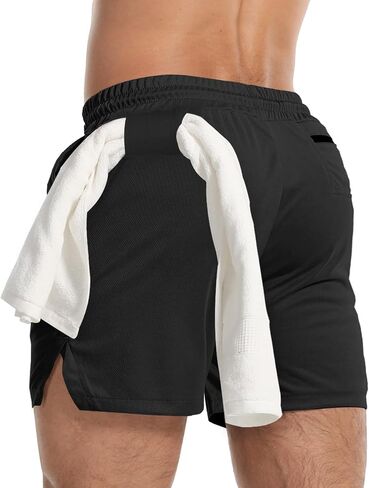 Aolesy Men's Gym Workout Shorts 5" Lightweight Bodybuilding Athletic Shorts Running Training with Zip Pockets & Towel Loop in Saudi Arabia