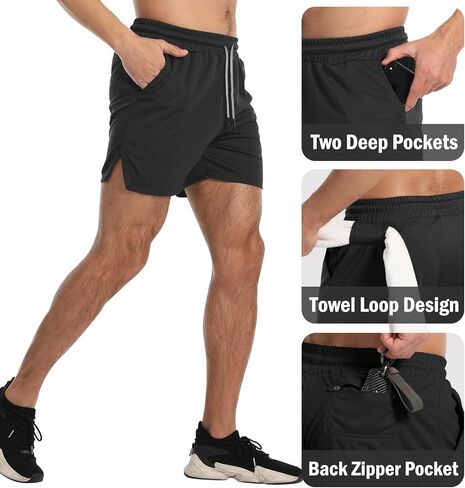 Aolesy Men's Gym Workout Shorts 5" Lightweight Bodybuilding Athletic Shorts Running Training with Zip Pockets & Towel Loop in Saudi Arabia