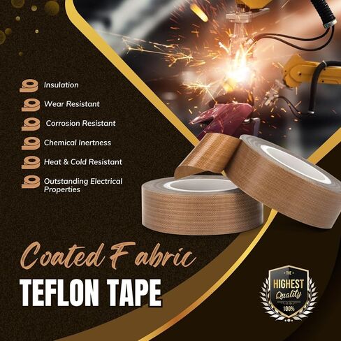 Flexzion High Temperature Teflon Tape - 20mm x 10m (0.8in x32.8 Ft) Adhesive Backed Teflon Fiberglass Fabric PTFE Tape for Vacuum Sealer, Impulse Sealer, Food Packaging, Heat Sealing & Industrial Use in Saudi Arabia