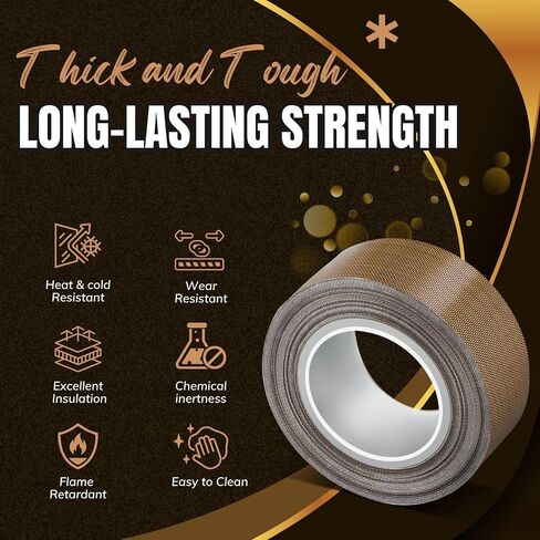 Flexzion High Temperature Teflon Tape - 20mm x 10m (0.8in x32.8 Ft) Adhesive Backed Teflon Fiberglass Fabric PTFE Tape for Vacuum Sealer, Impulse Sealer, Food Packaging, Heat Sealing & Industrial Use in Saudi Arabia