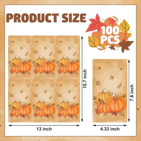 50 PCS Fall Pumpkin Guest Napkins Thanksgiving Disposable Hand Towels Farmhouse Pumpkin Paper Napkin Watercolor Maple Leaf Decorative Dinner Napkins for Autumn Thanksgiving Harvest Party Supplies in Saudi Arabia